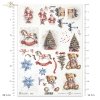 zima, Boże Narodzenie, Święta Bożego Narodzenia, Mikołaj, choinka, prezenty, zabawka, zabawki, konik na biegunach, miś, misiek, przytulanka, pluszak, pluszaki, śnieżynka, śnieżynki, retro, elementy do wycinania, efekt 3D, winter, Christmas